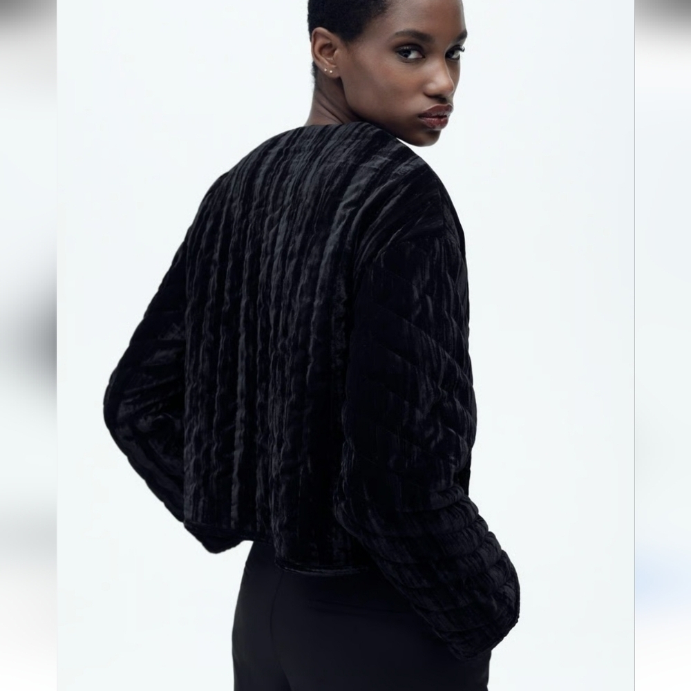 NWOT ZARA Black Velvet Women's Jacket Sz S - Picture 2 of 5